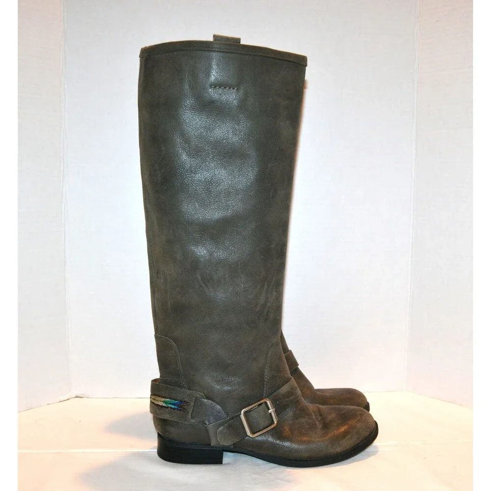 Vintage Tall Boot Camo Gray Green Rustic Riding Western Hippie Aztec Style